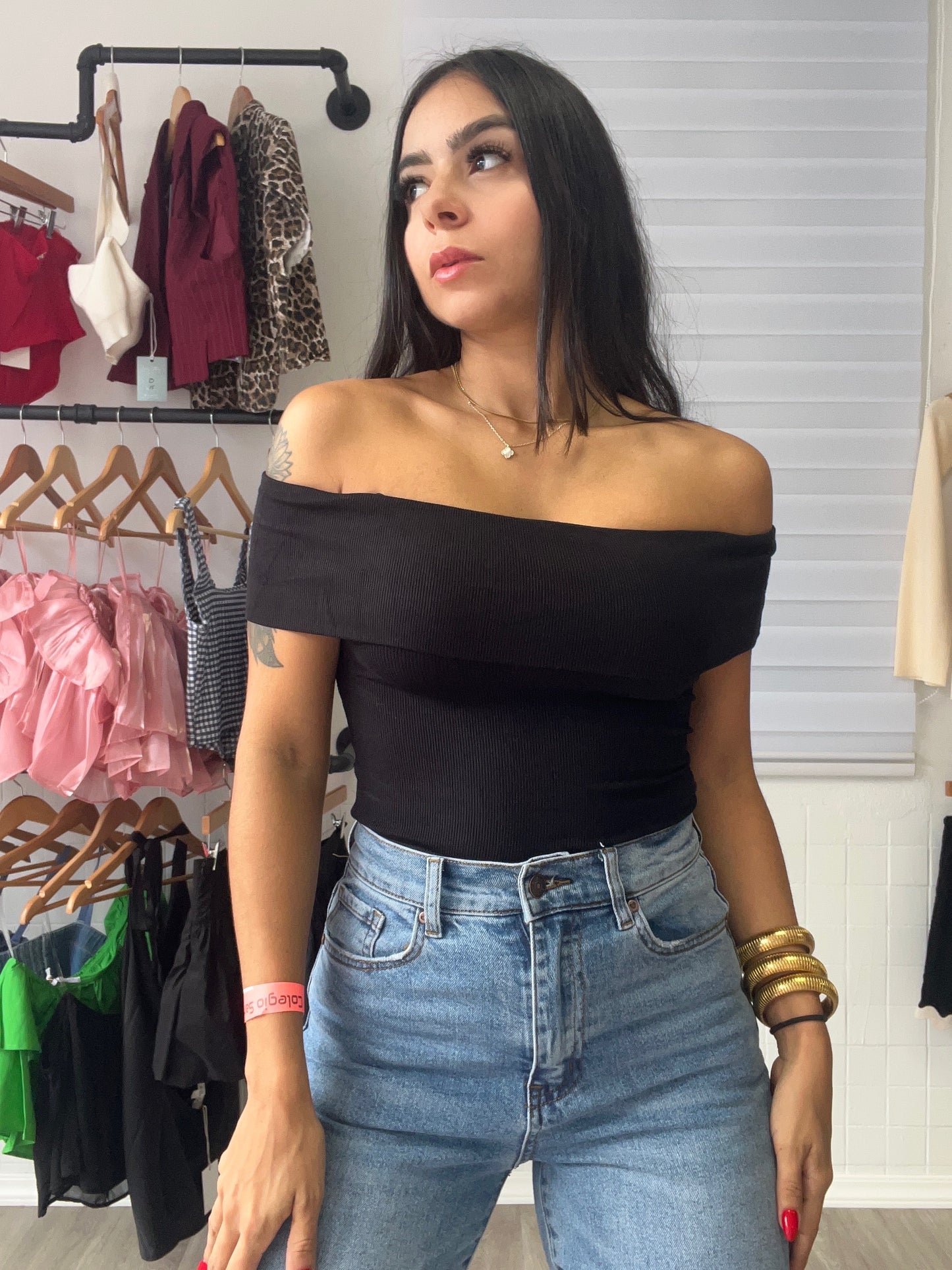 Off shoulder black top