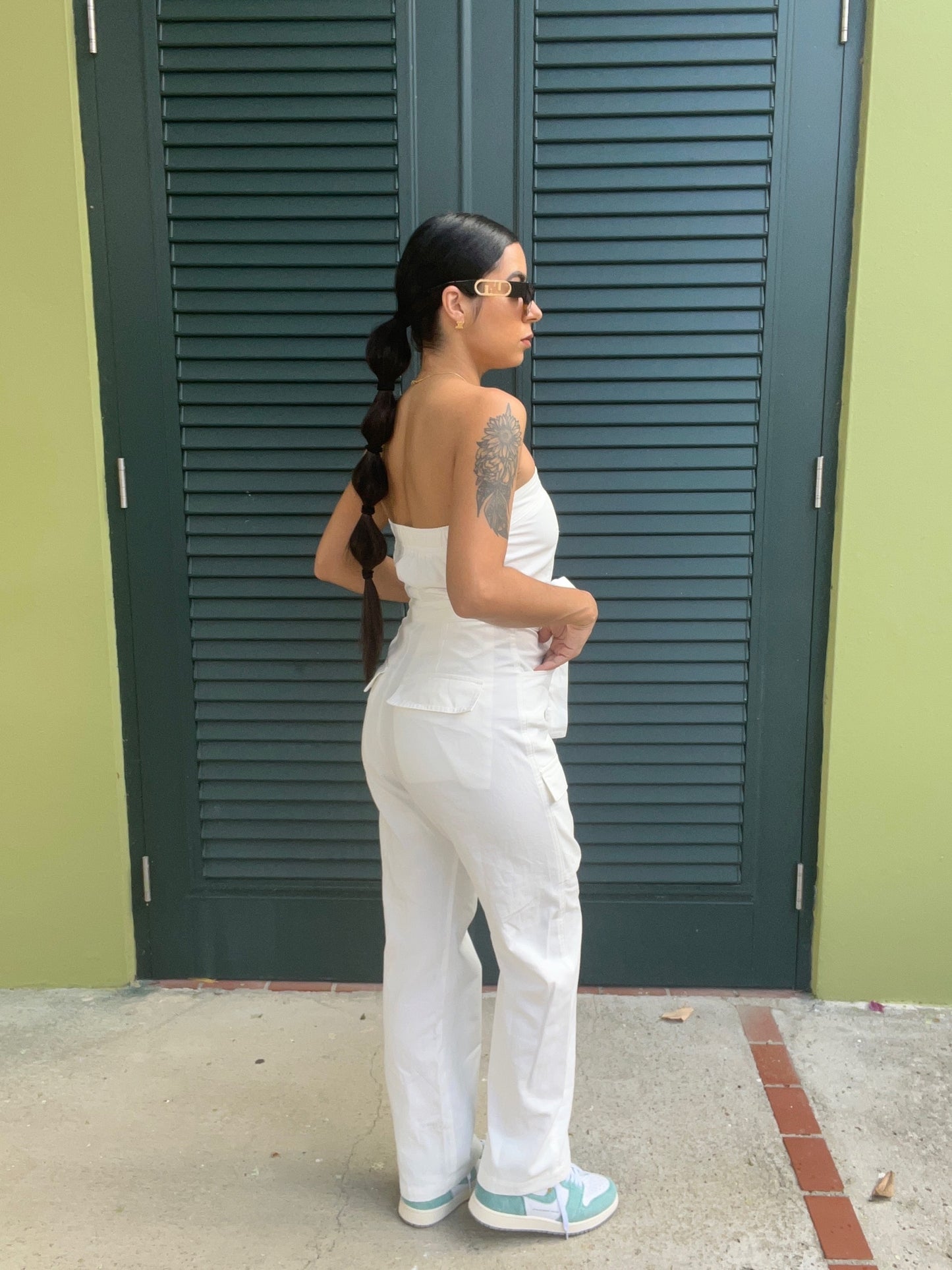 Denim white cargo jumpsuit