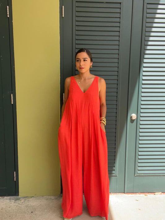 Coral Linen Jumpsuit