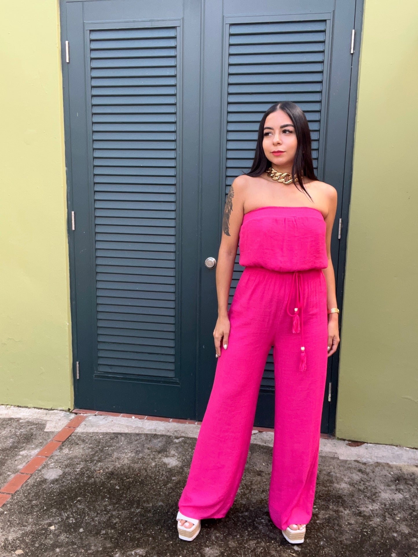 Linen Fushia Jumpsuit