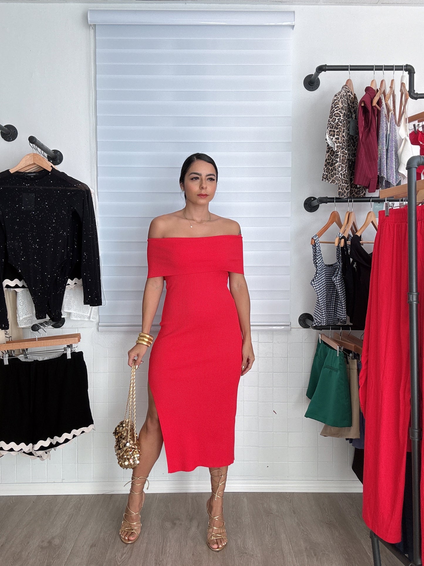 Red Ribbed Dress