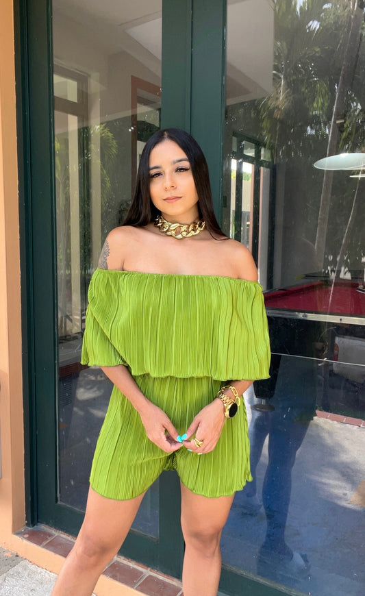 Pleated Chartreuse Romper