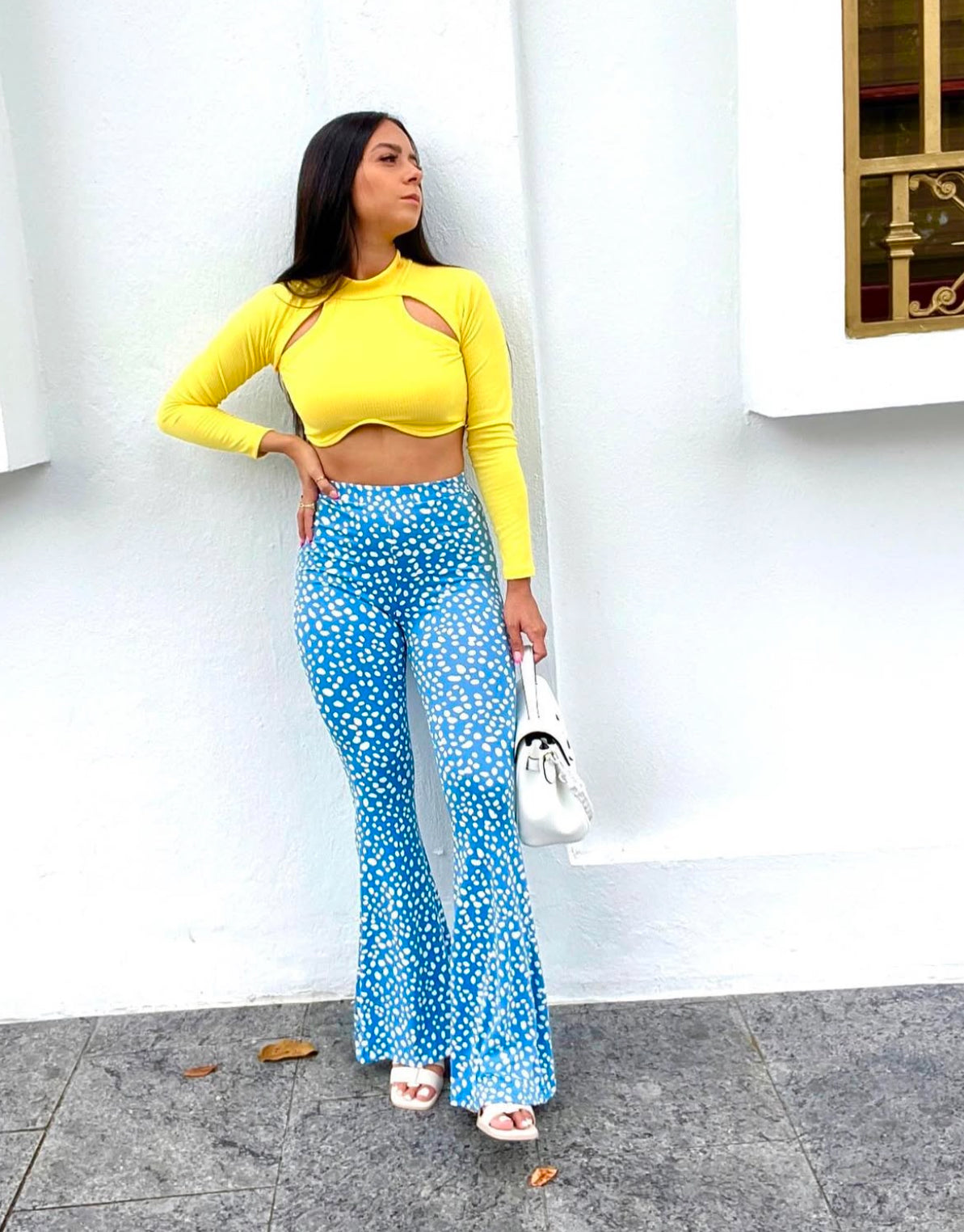 Blue circle flare pants