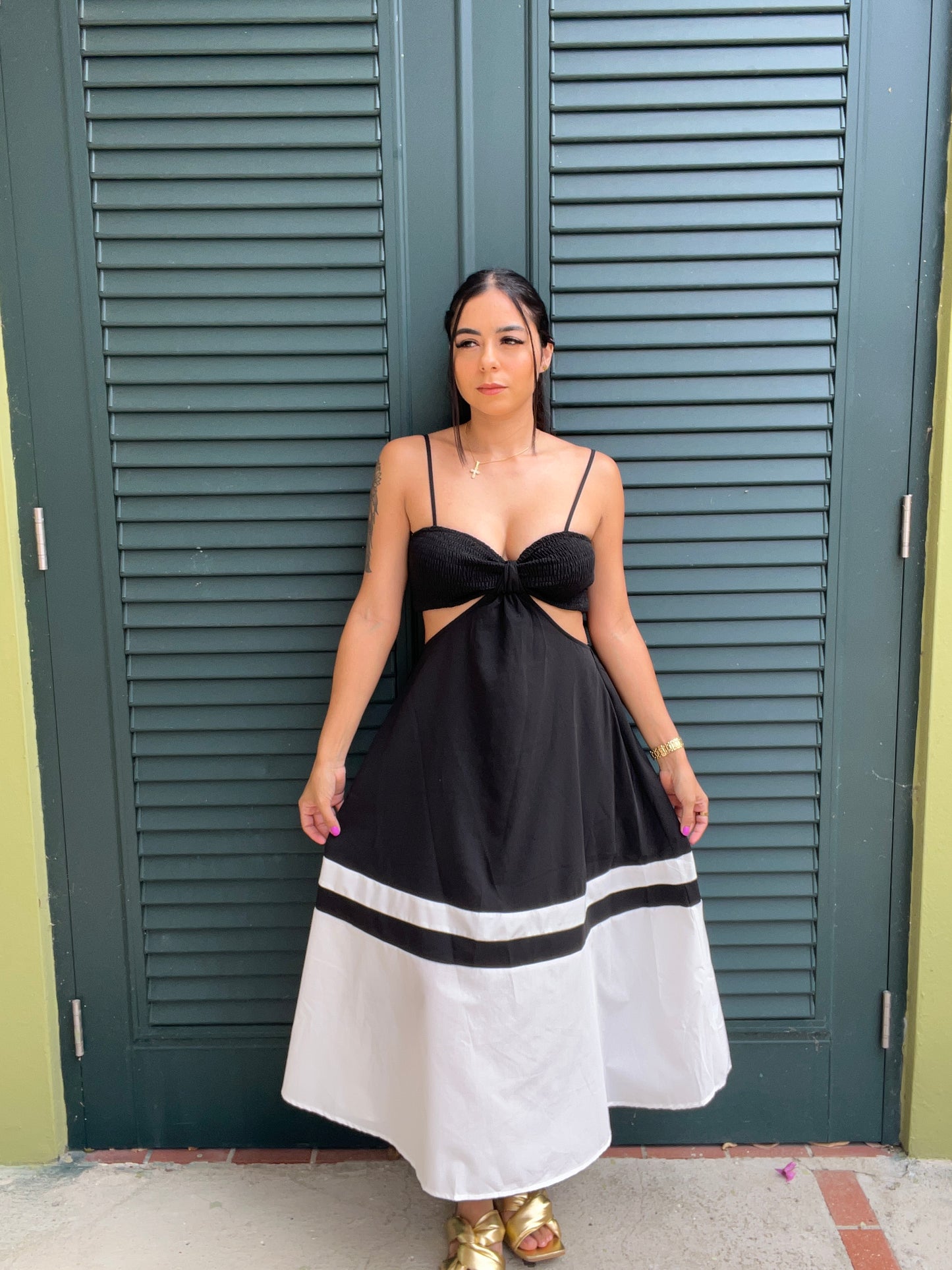 Black and White Midi Dress